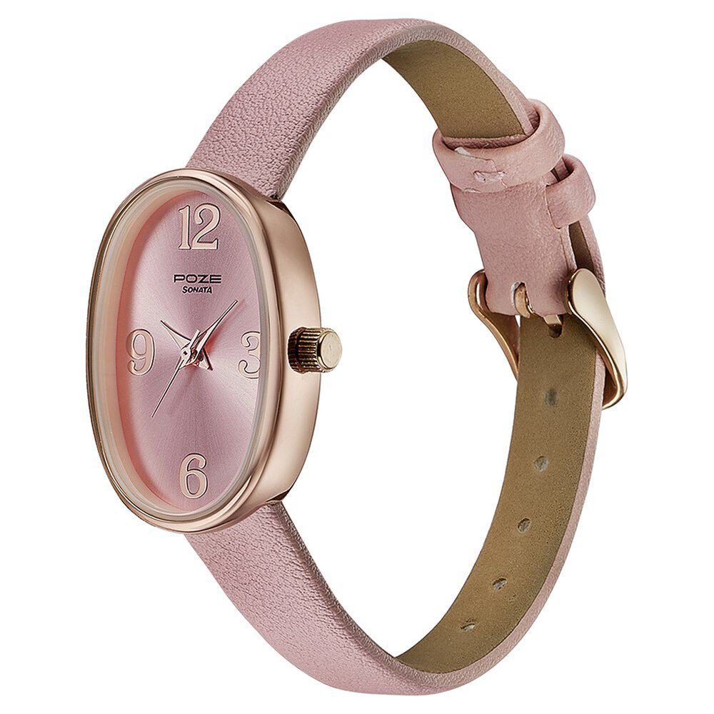 Buy Online Sonata Poze Quartz Analog Pink Dial Leather Strap Watch