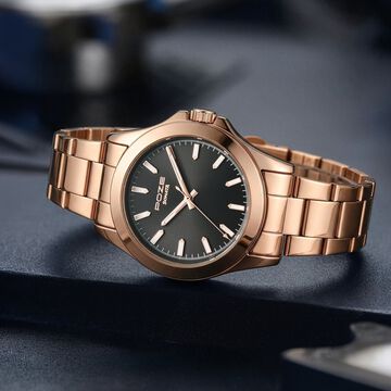 Sonata Poze Quartz Analog Black Dial Rose Gold Stainless Steel Strap Watch For Men