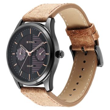 Titan Solar Black Dial Quartz Multifunction Leather Strap watch for Men