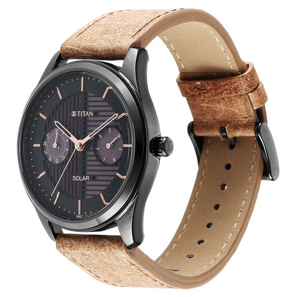 Titan Solar Black Dial Quartz Multifunction Leather Strap watch for Men - image number 2