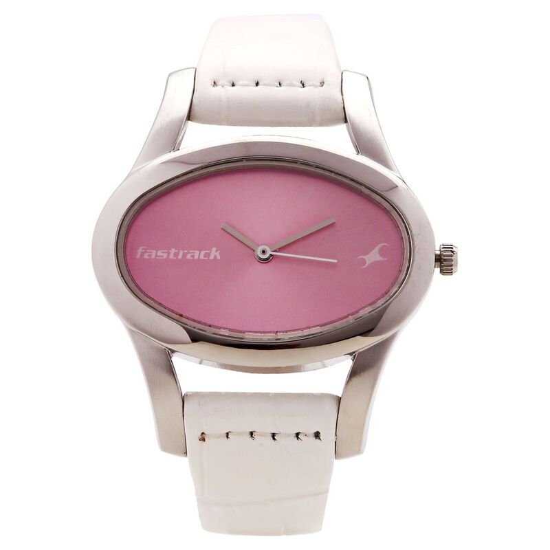 Fastrack Quartz Analog Pink Dial Leather Strap Watch for Girls