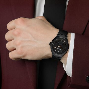 Titan Contour Analog with Small Second and Black Dial Black Leather Strap Watch for Men