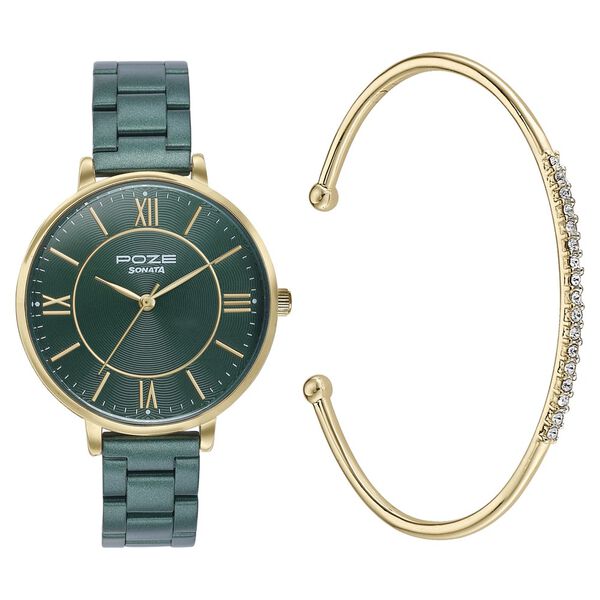 Sonata Poze Quartz Analog Green Dial Stainless Steel Strap Watch For Women - image number 1