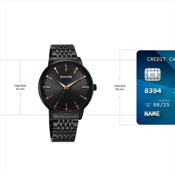 Sonata Eternia Quartz Analog Black Dial Metal Strap Watch For Men - image number 3