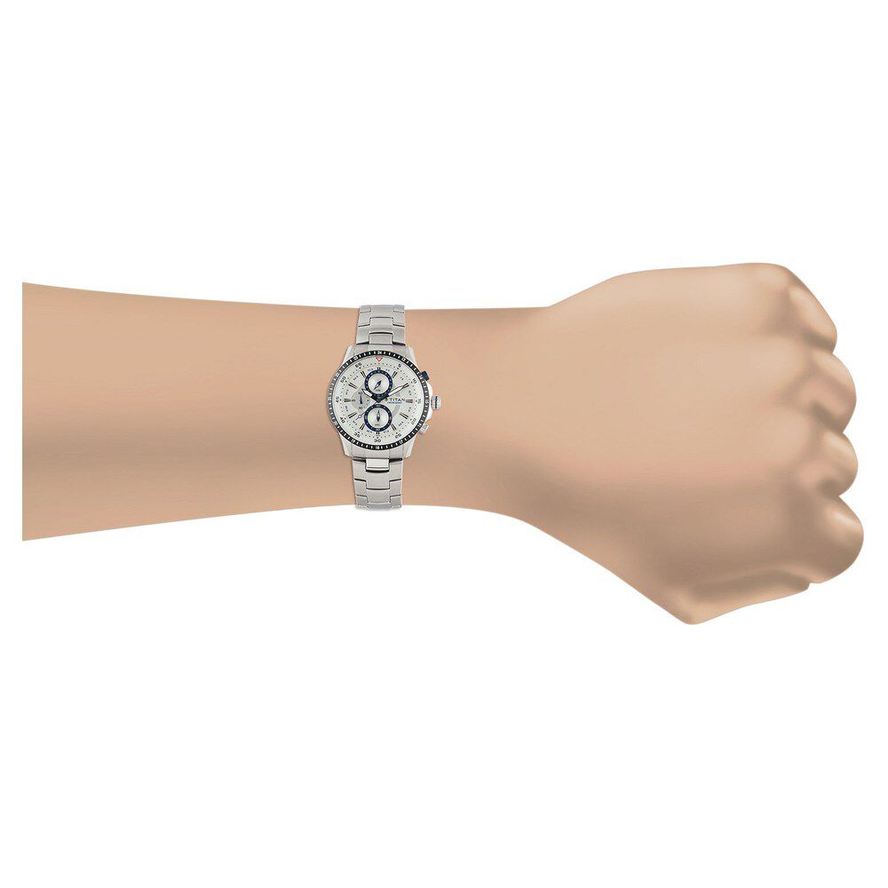 Buy Online Titan Chronograph White Dial Quartz Metal Strap watch