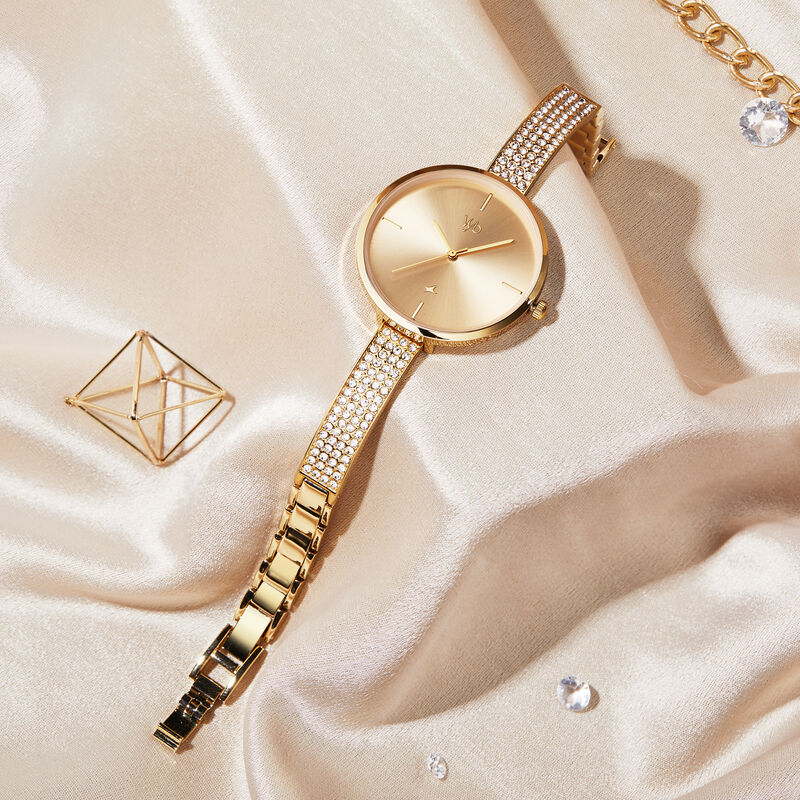 Buy Online Fastrack Vyb Starlet Quartz Analog Golden Dial Metal Strap ...