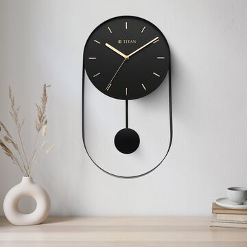 Titan Contemporary Modern Metallics Pendulum Wall Clock with Black Dial Silent Sweep Technology - 45.cm x 24.5 cm