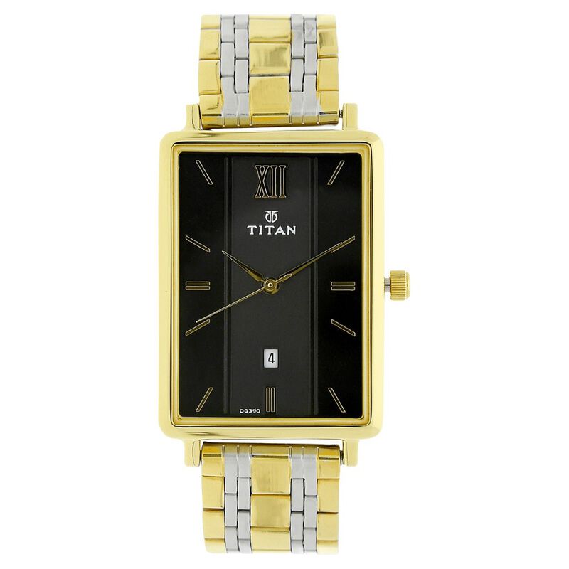 Titan Quartz Analog with Date Black Dial Stainless Steel Strap Watch for Men