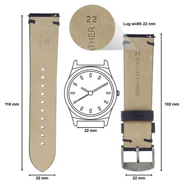 22 mm Blue Genuine Leather Strap for Men