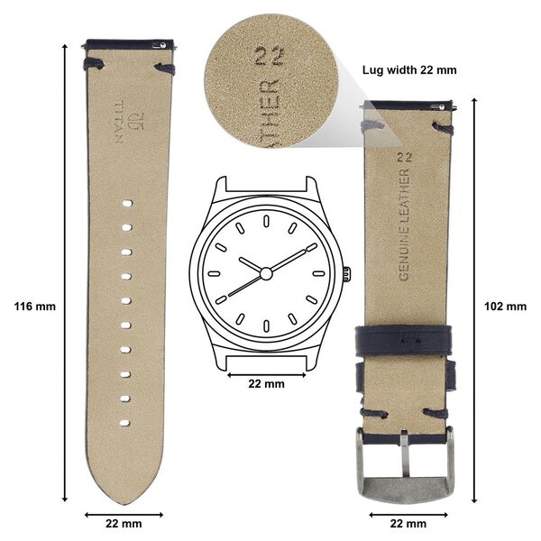 22 mm Blue Genuine Leather Strap for Men - image number 1