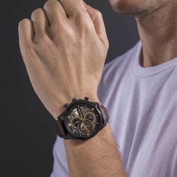 Police Quartz Multifunction Grey Dial Brown Leather Strap Watch for Men