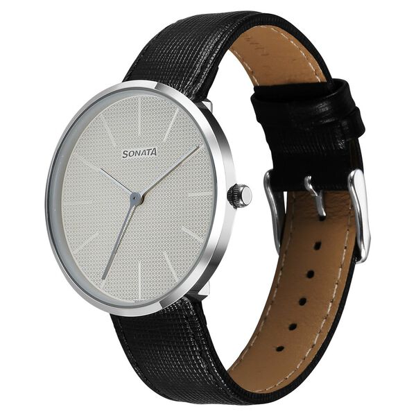 Sonata Ascent Quartz Analog White Dial Leather Strap Watch For Men - image number 2