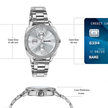 Sonata Festive Quartz Multifunction Silver Dial Silver Metal Strap Watch For Women