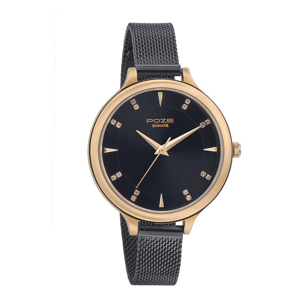 Buy Online Sonata Poze Quartz Analog Black Dial Metal Strap Watch for Women sp80015km01 Titan