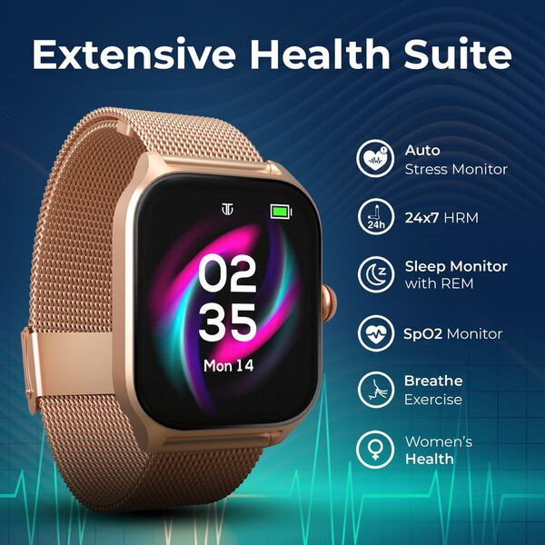 Titan Zeal with 4.69 cm AMOLED Display with AOD, Functional Crown, BT Calling, Smartwatch with Black Mesh Strap - image number 4
