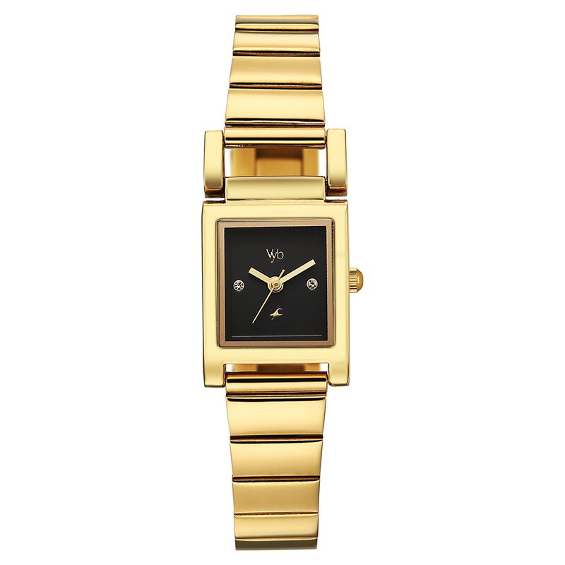 Vyb Muse By Fastrack Quartz Analog Black Dial Golden Stainless Steel Strap Watch For Girls