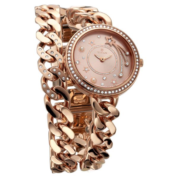 Titan Stellar Rose Gold Dial Analog Stainless Steel Strap watch for Women - image number 1