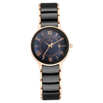 Titan Quartz Analog with Date Black Dial Stainless Steel & Ceramic Strap Watch for Women