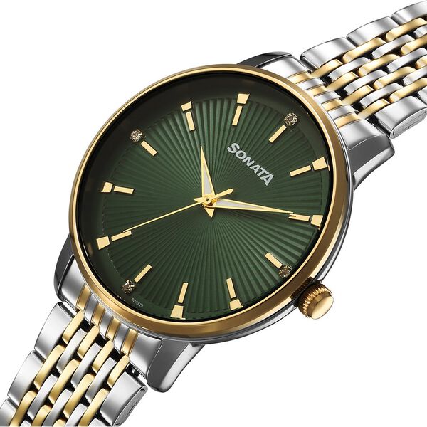 Sonata Eternia Quartz Analog Green Dial Metal Strap Watch For Men - image number 2