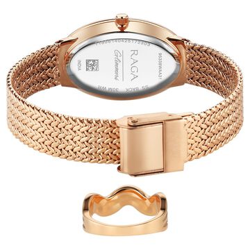 Titan Raga Glimmers Quartz Analog Brown Mother Of Pearl Dial Rose Gold Metal Strap Watch For Women