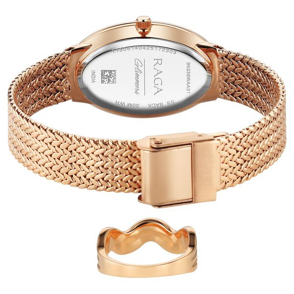 Titan Raga Glimmers Quartz Analog Brown Mother Of Pearl Dial Rose Gold Metal Strap Watch For Women - image number 5