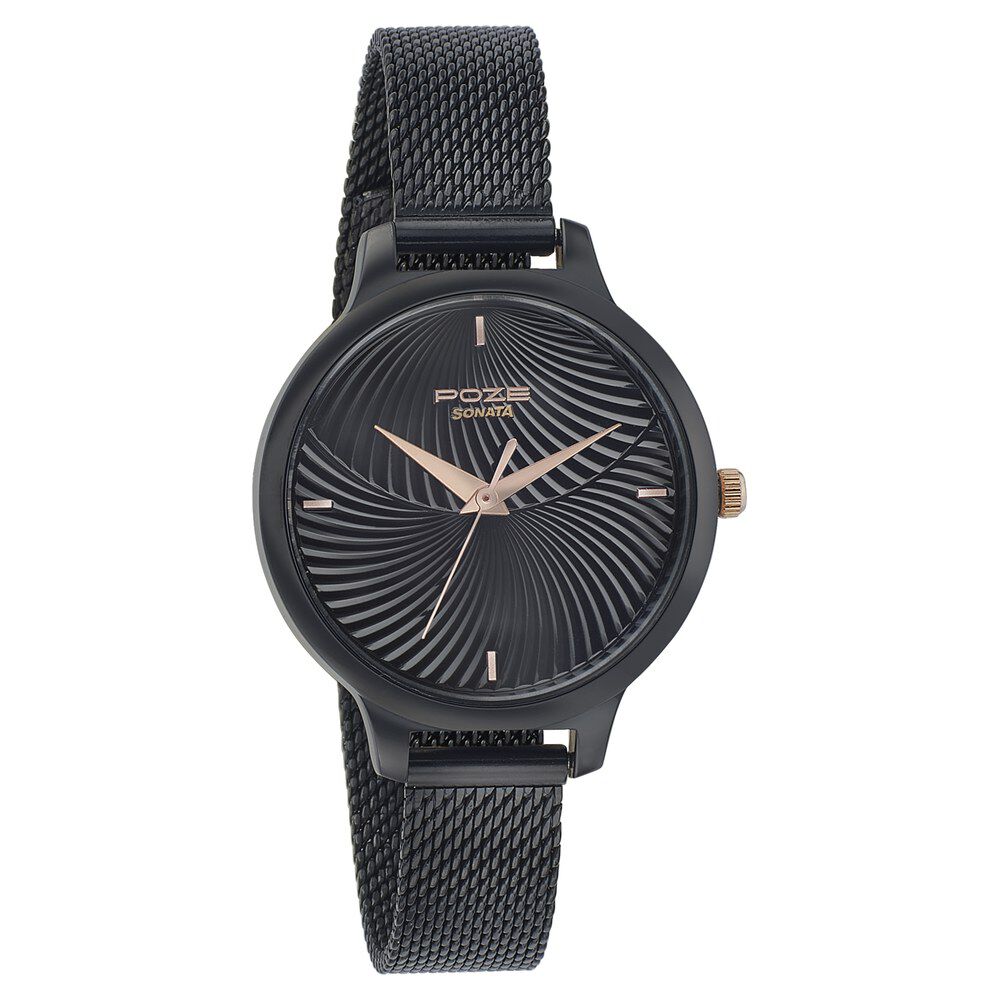 Poze by Sonata Quartz Analog Black Dial Stainless Steel Strap Watch for Women