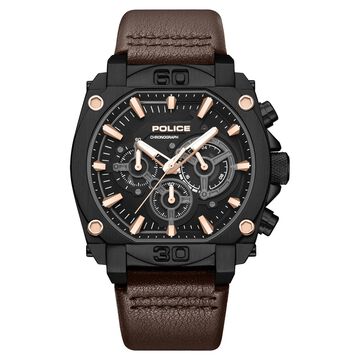 Police Quartz Chronograph Black Dial Brown Leather Strap Watch For Men