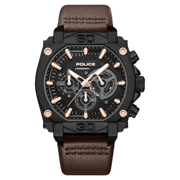 Police Quartz Chronograph Black Dial Brown Leather Strap Watch For Men - image number 0