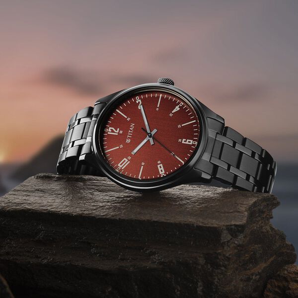 Titan Wrist Wit Quartz Analog Brown Dial Stainless Steel Strap Watch for Men - image number 4