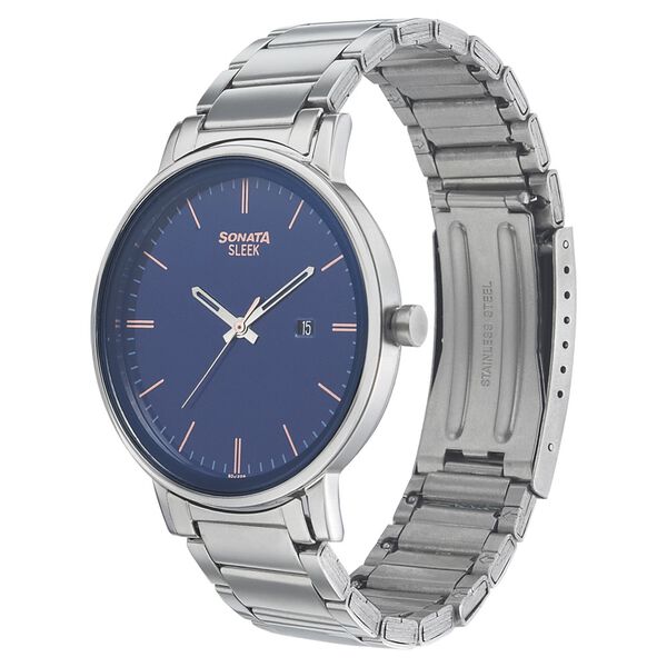 Sonata Quartz Analog Blue Dial Stainless Steel Strap Watch for Men - image number 1