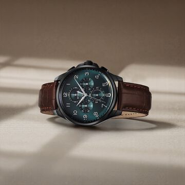 Titan Classic Chrono Blue Dial Quartz Multifunction Leather Strap watch for Men