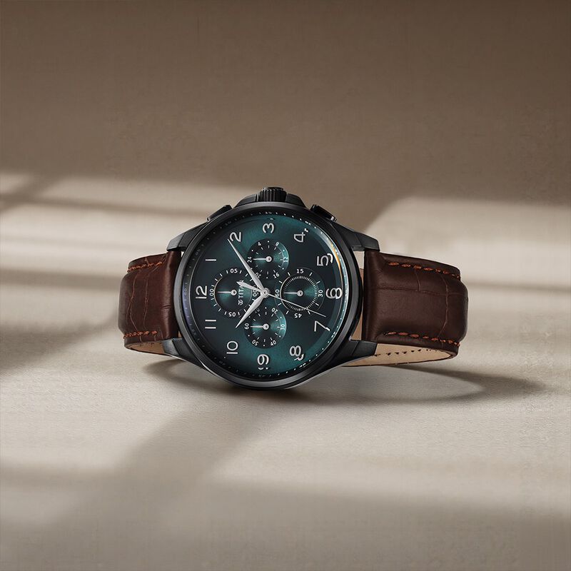 Titan Classic Chrono Blue Dial Quartz Multifunction Leather Strap watch for Men