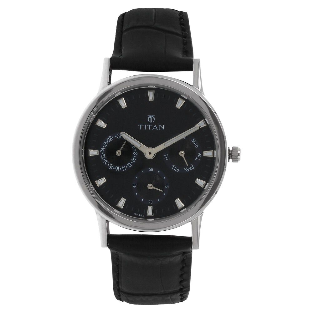 T-RM Buy Online Titan Quartz Multifunction Black Dial Leather Strap