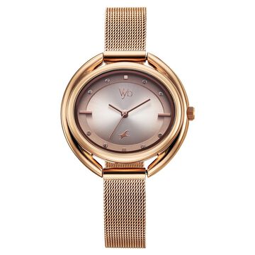 Fastrack Vyb Halo Quartz Analog Rose Gold Dial Metal Strap Watch For Girls