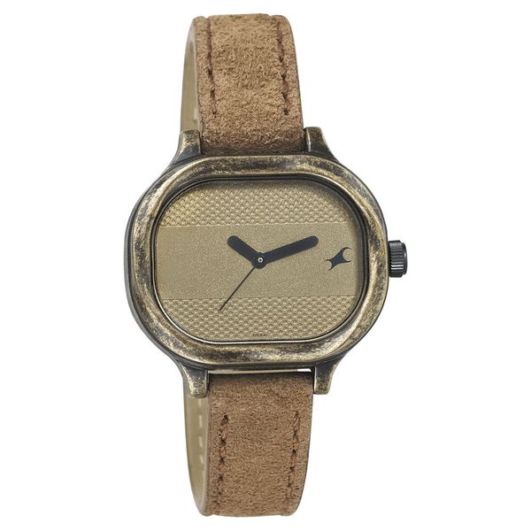 Fastrack Quartz Analog Champagne Dial Leather Strap Watch for Girls - image number 0
