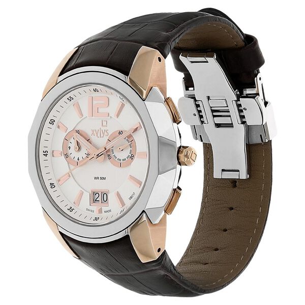 Xylys Swiss Chronograph Black Leather Strap and White Dial Watch For Men - image number 1