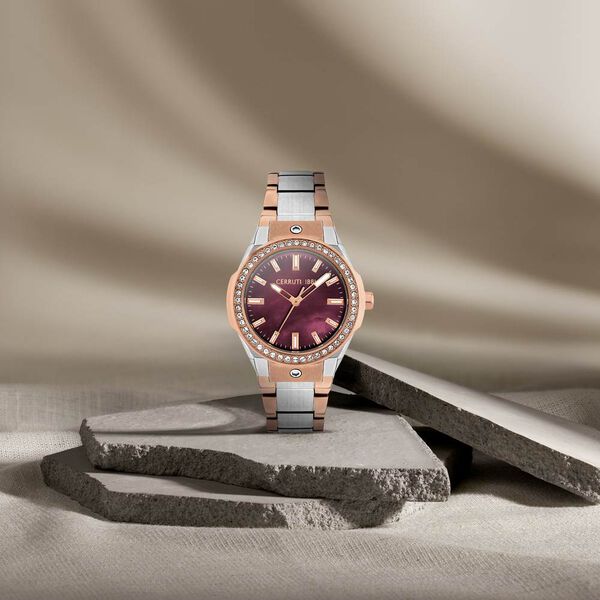 Cerruti 1881 Quartz Analog Maroon Dial Stainless Steel Strap Watch for Women - image number 2