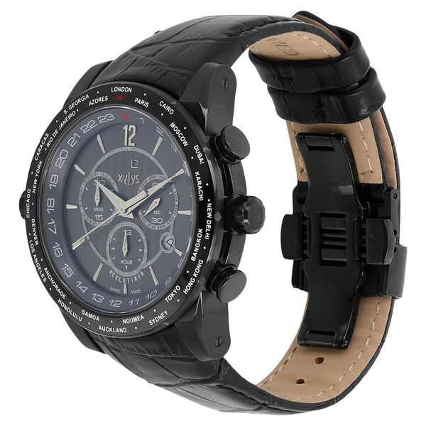 Xylys Swiss Chronograph Black Leather Strap and Black Dial Watch For Men - image number 1