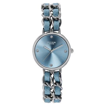 Poze Poze Quartz Analog Blue Dial Two Toned Metal & Leather Strap Watch For Women
