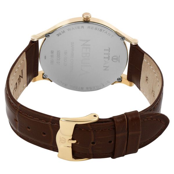 Titan Nebula Vintage 18k Gold Analog Diamond Studded Bezel Leather Strap Watch for Men - image number 4