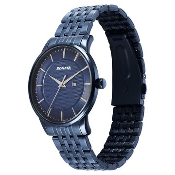 Sonata Wedding Quartz Analog Blue Dial Stainless Steel Strap Watch For Men
