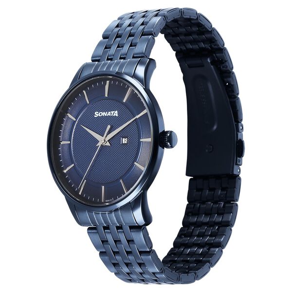 Sonata Wedding Quartz Analog Blue Dial Stainless Steel Strap Watch For Men - image number 2