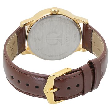 Titan Champagne Dial Analog with Day and Date Leather Strap watch for Men