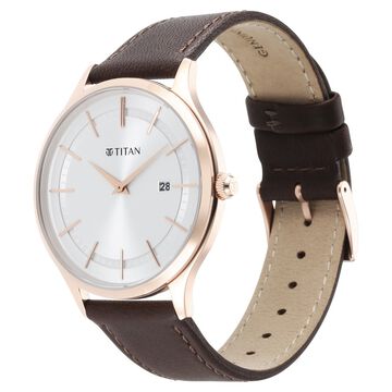 Titan Classique Slimline Silver Dial Analog with Date Leather Strap watch for Men