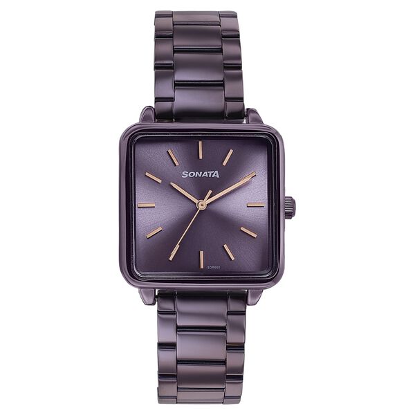 Sonata Wedding Edit Quartz Analog Purple Dial Stainless Steel Strap Watch For Women - image number 0