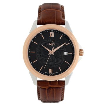 Xylys Quartz Analog with Date Black Dial Leather Strap Watch for Men