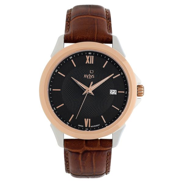 Xylys Swiss Analog Leather Strap Black Dial Watch for Men - image number 0