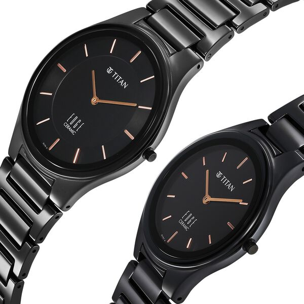 Titan Edge Pair Black Dial Analog Ceramic Strap watch for Couple - image number 1