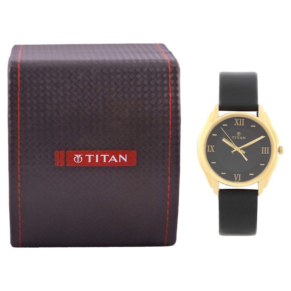 Buy Online Titan Quartz Analog Black Dial Leather Strap Watch for