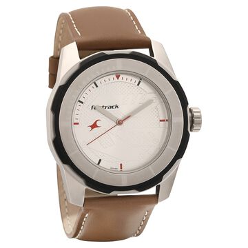 Fastrack Quartz Analog Silver Dial Leather Strap Watch for Guys
